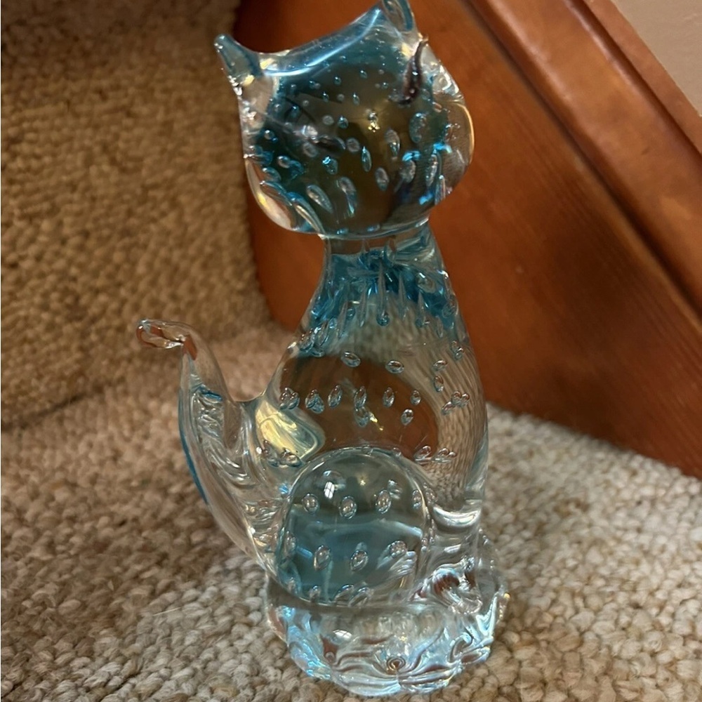 Vintage Elegant Murano Glass Cat Figurine - Blue